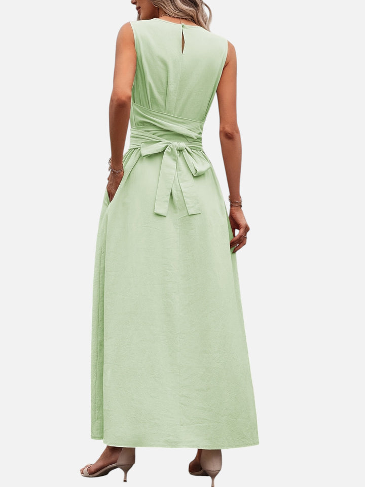Sleeveless dress for women bow waist casual summer outfit
