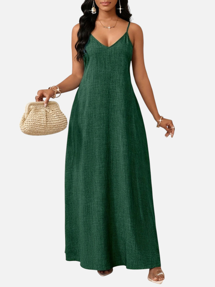 Women's A-Line Maxi Dress Cotton Blend V-Neck Spaghetti Strap
