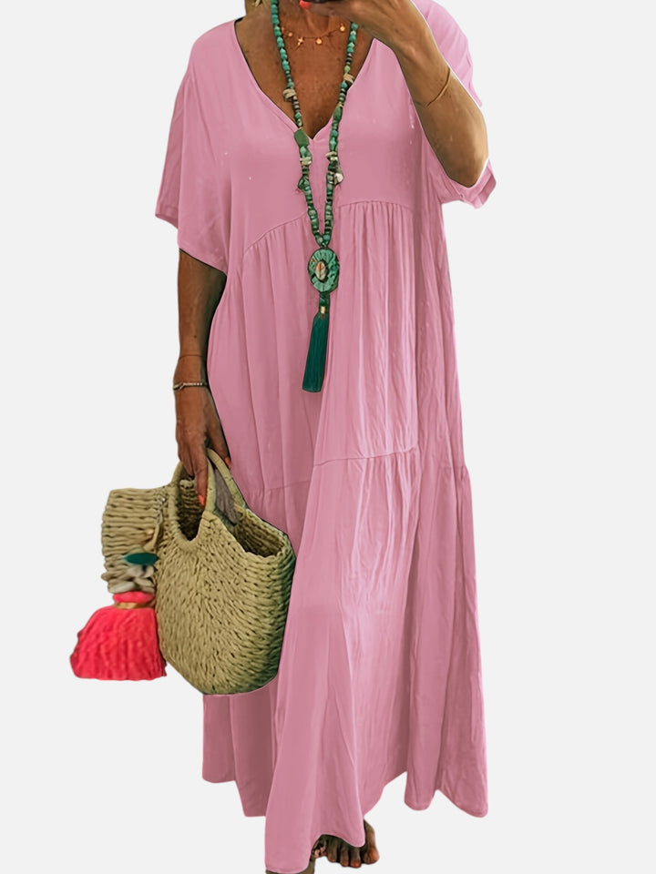 Plus Size Women’s Summer Dress A-Line Pleated Short Sleeve