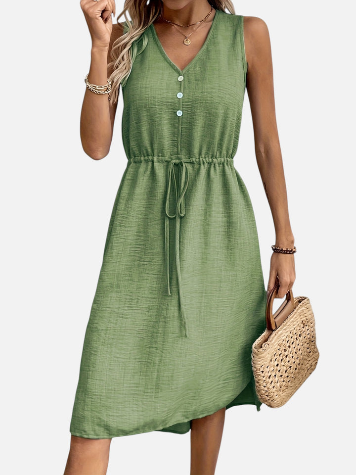 Women's Casual Summer Maxi Dress V-Neck Drawstring Waist