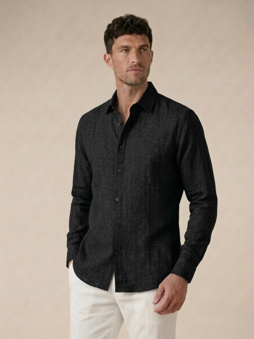 Men’s Linen Shirt Breathable Summer Button-Up Classic Fit