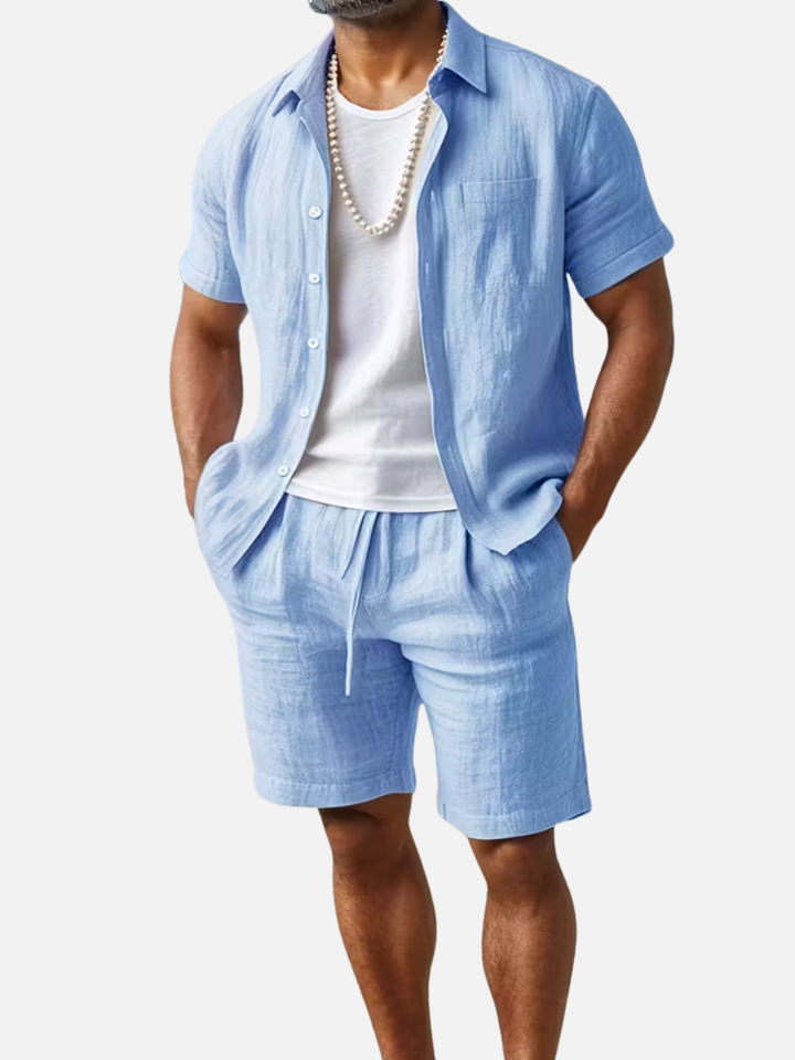 Men’s Summer Beach Outfit Shirt and Shorts Set Lightweight Quick Dry