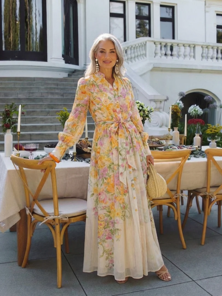 Women's long sleeve floral maxi dress lightweight formal dress