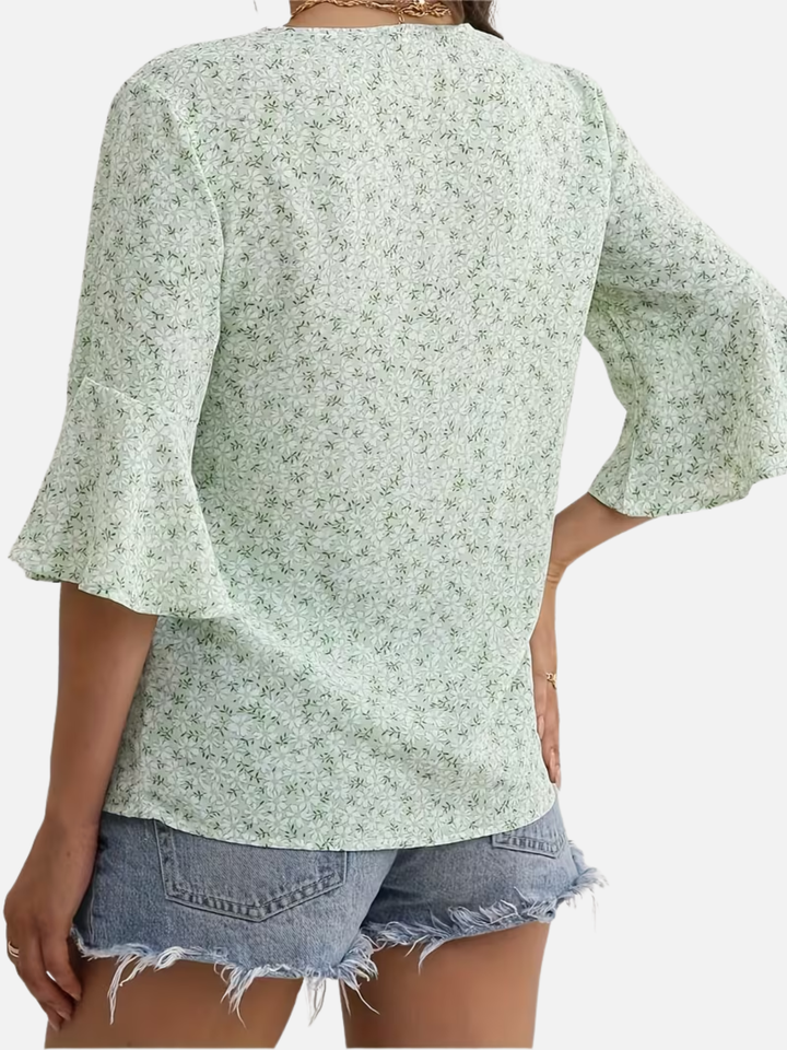 Women's Floral V-Neck Blouse for Spring Summer Casual Wear
