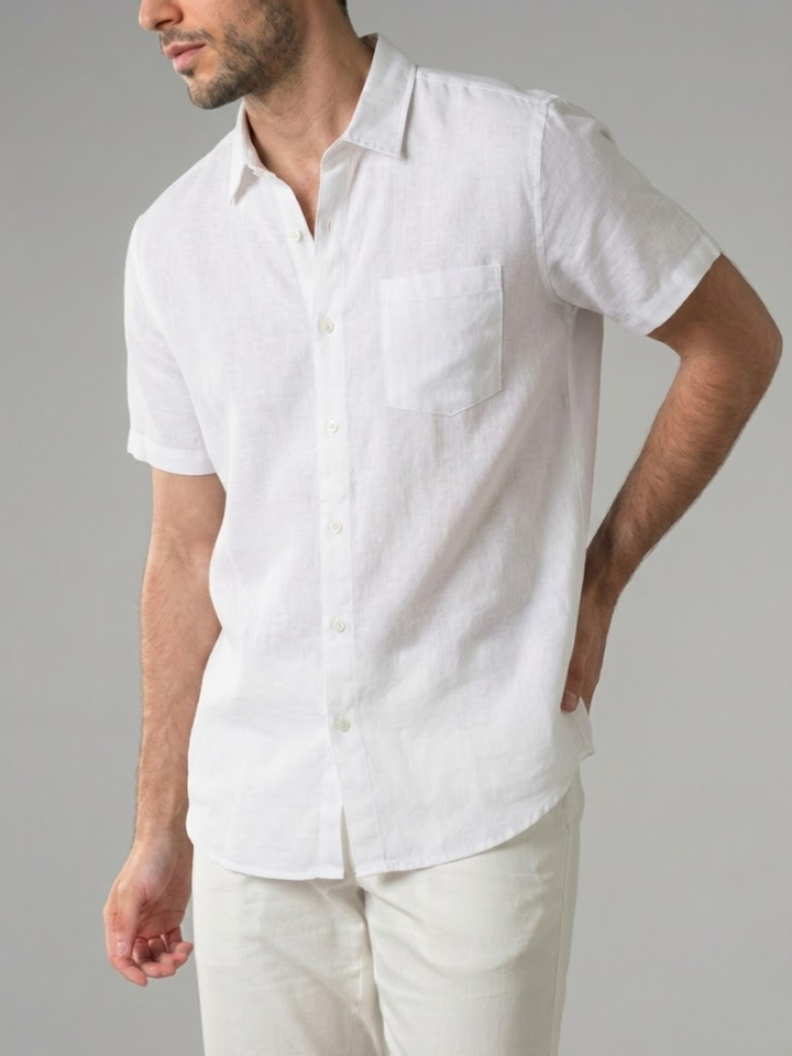 Men's Linen Short Sleeve Shirt for Summer Lightweight Breathable