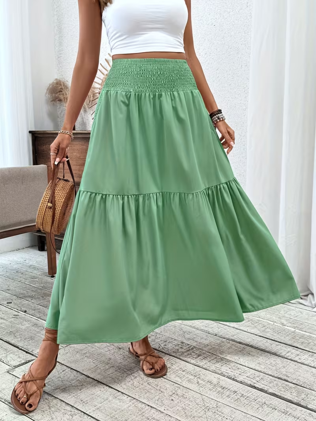 Boho maxi skirt women summer flowy skirt for beach holiday