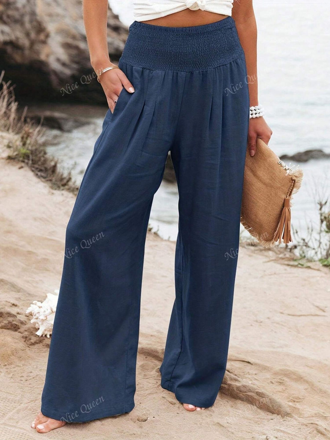 Women Linen Trousers Breathable Relaxed Fit Casual Everyday Pants