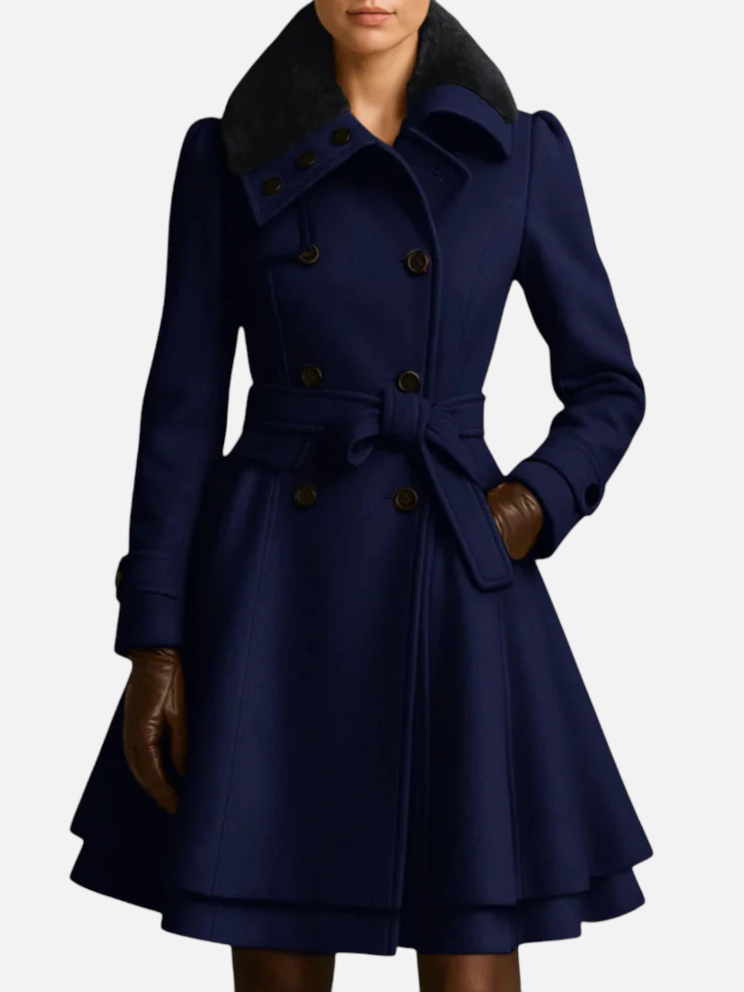 Aurevien | Women’s Belted Fur-Collar Coat – Heritage Wool