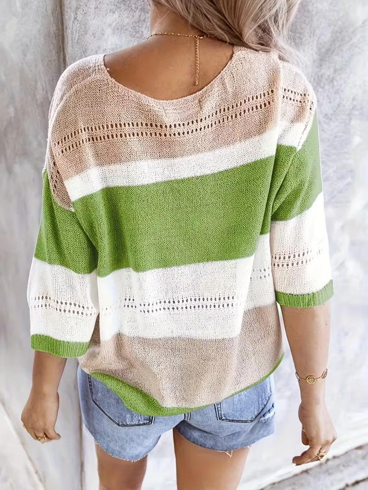 Women's summer off shoulder top multicolor V-neck cutout slim fit