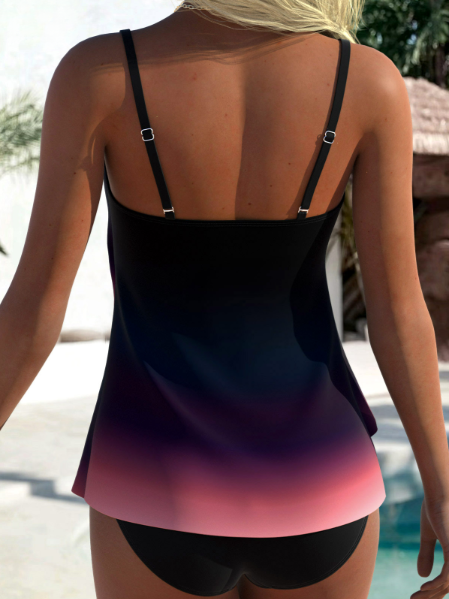 Women’s Tummy Control Tankini Set Mid Waist Striped Swimwear