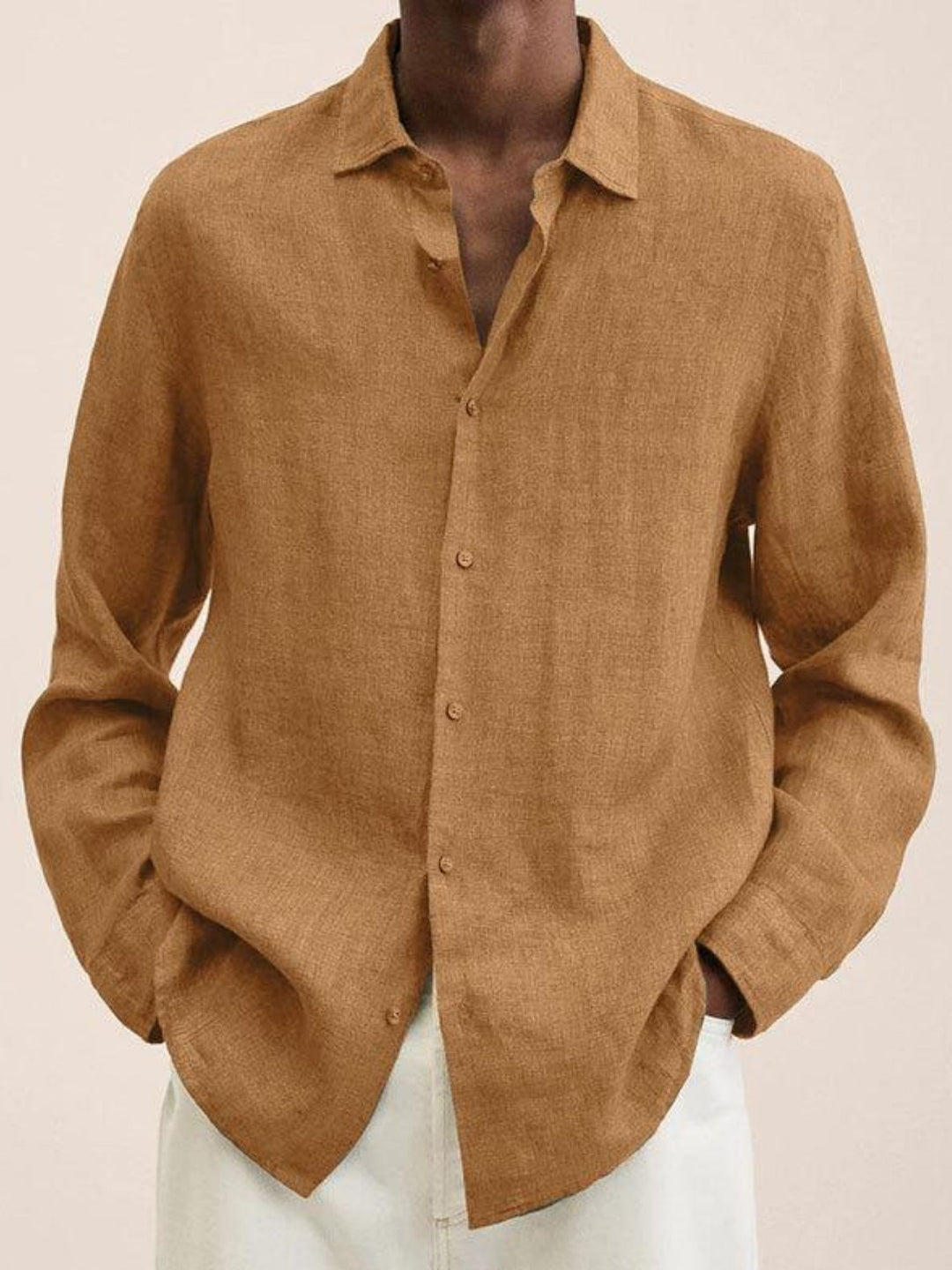 Linen Shirt Men Breathable Long Sleeve Smart Casual Everyday Wear