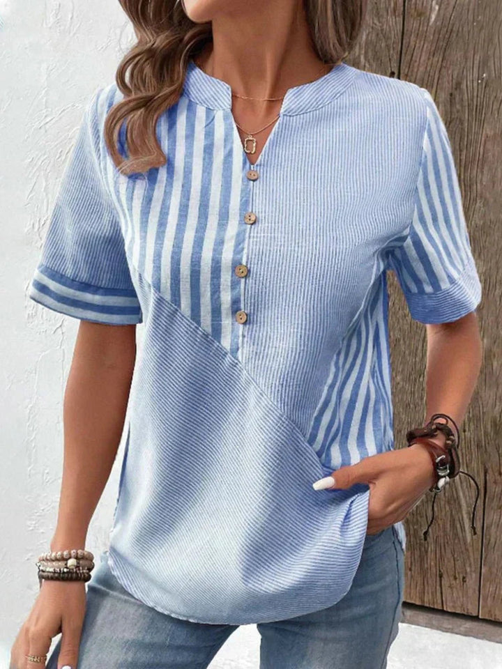 Women Striped Blouse Elegant Button Front Soft Everyday Top