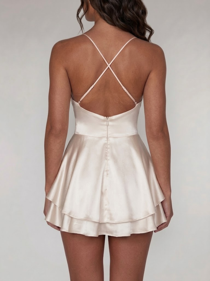 Women’s Elegant Halter Mini Dress Stretch Waist Party Dress