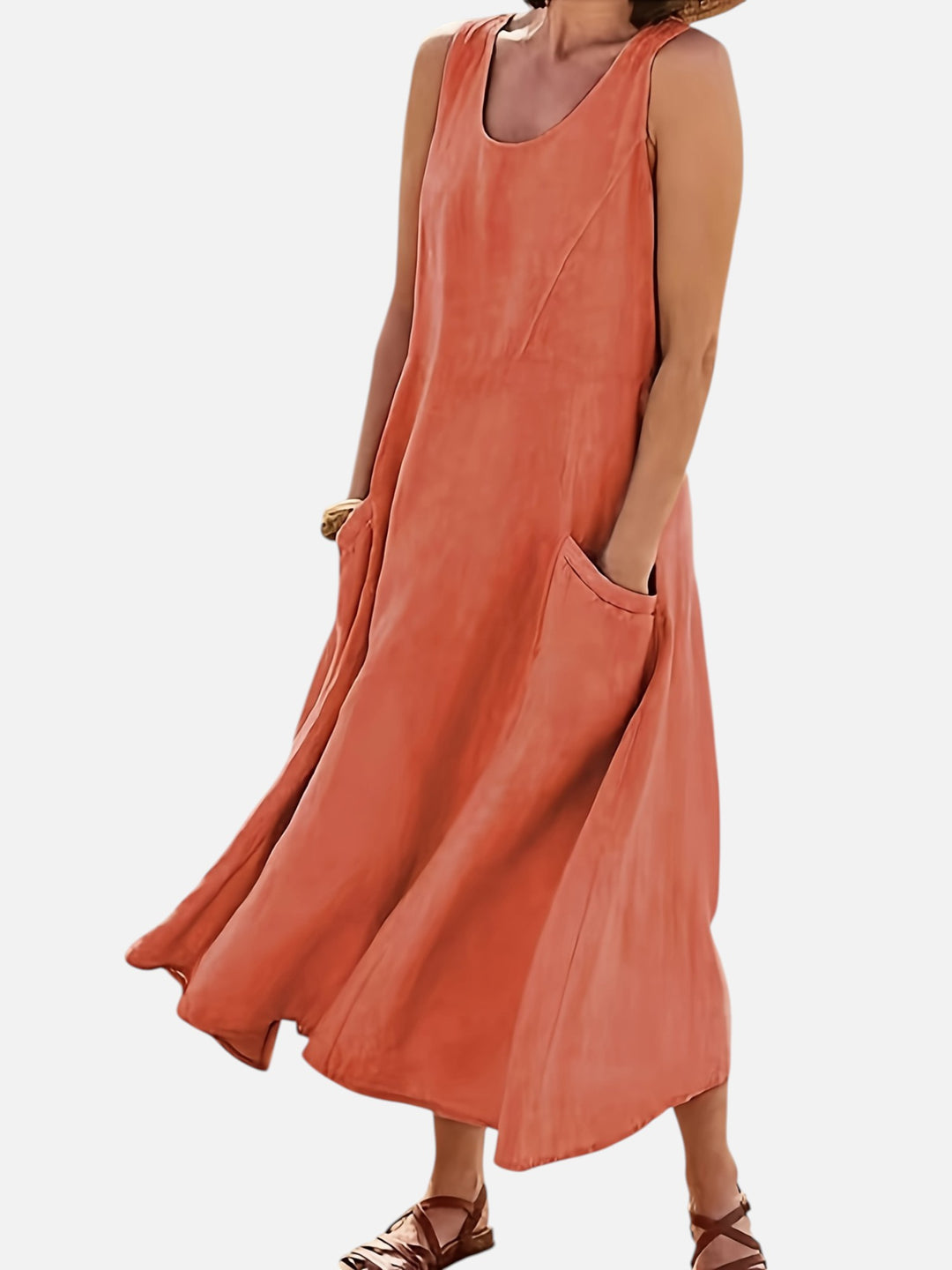 Women’s Sleeveless Midi Dress With Pockets Loose Summer Casual
