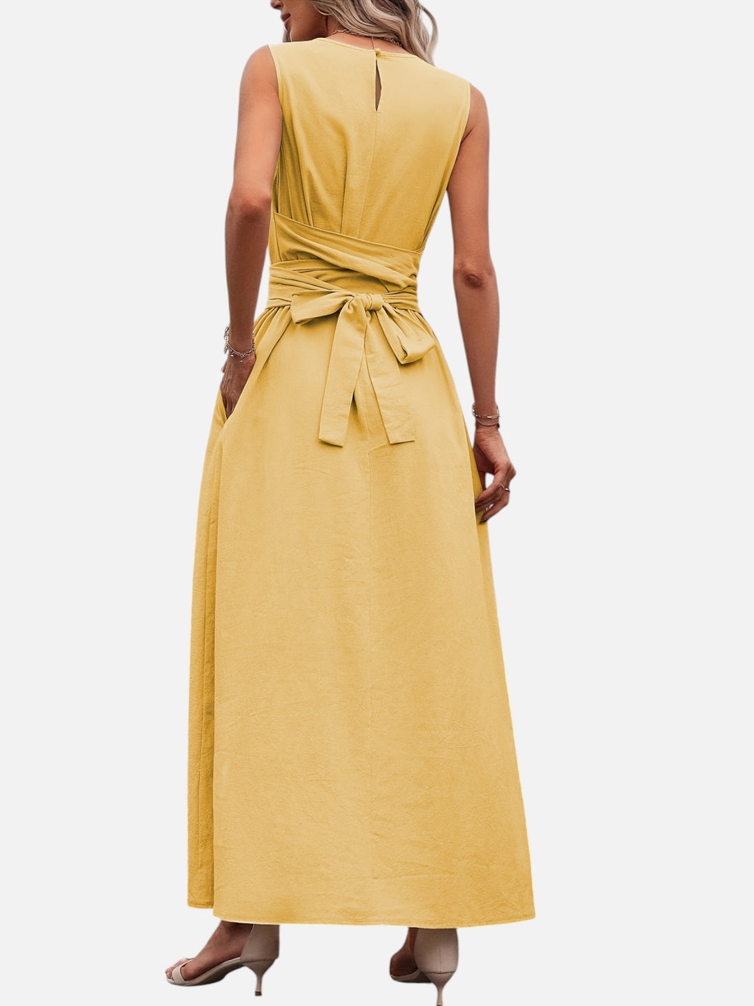 Sleeveless dress for women bow waist casual summer outfit