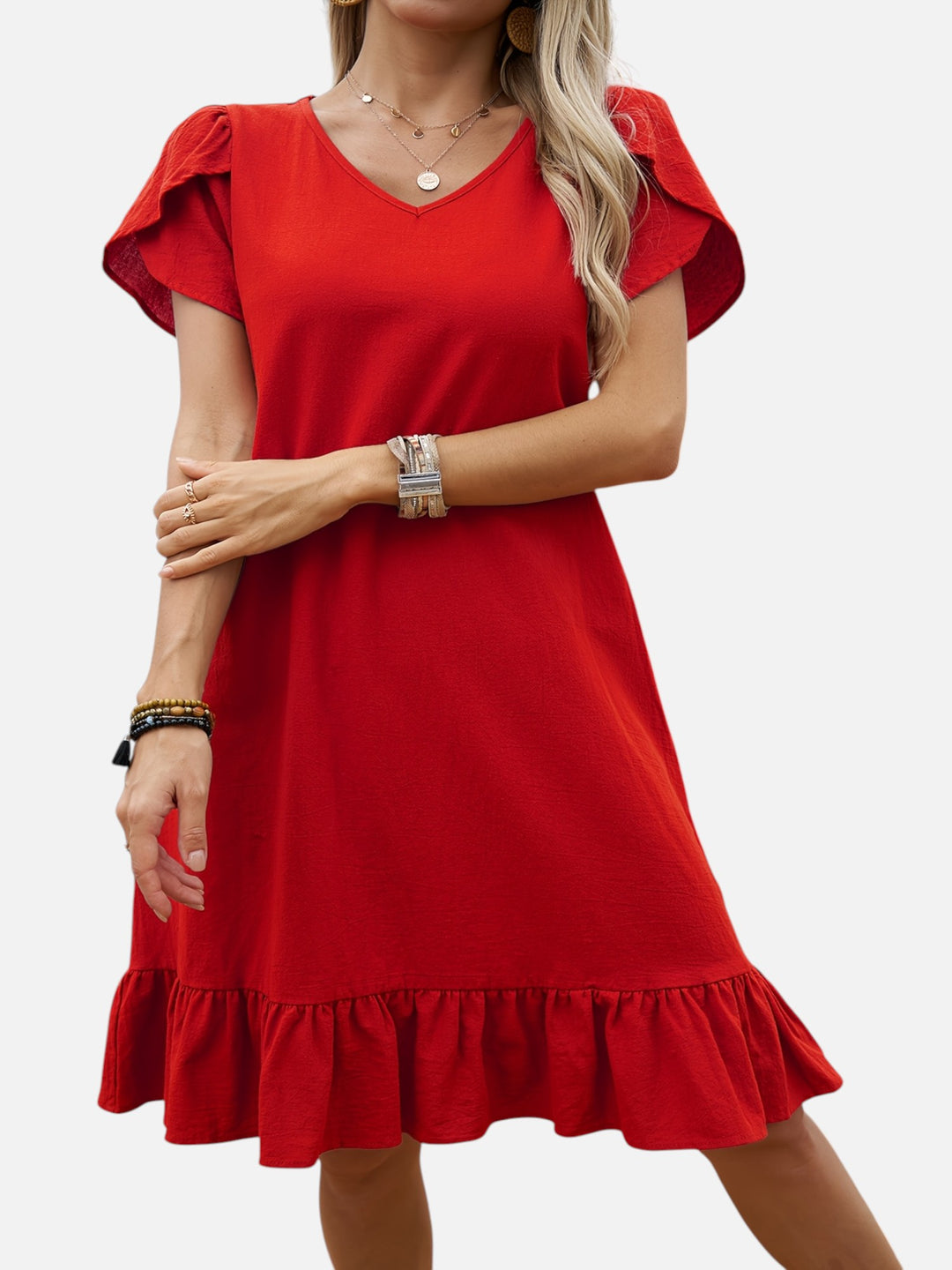 Women's Lightweight V-Neck Ruffle Dress Casual Chic Outfit