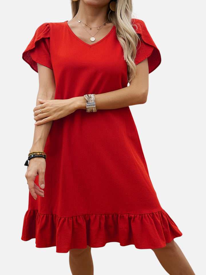 Women's Lightweight V-Neck Ruffle Dress Casual Chic Outfit