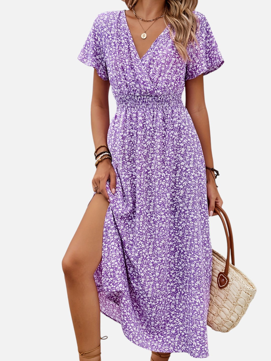 Women's Floral Maxi Dress for Summer Elegant High Slit Outfit
