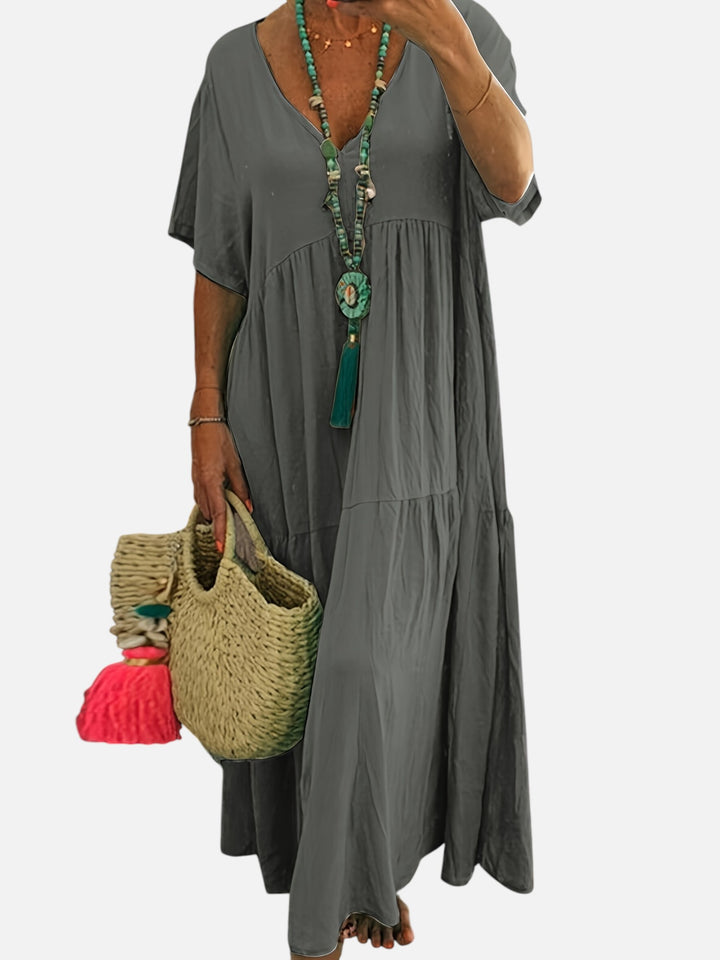 Plus Size Women’s Summer Dress A-Line Pleated Short Sleeve