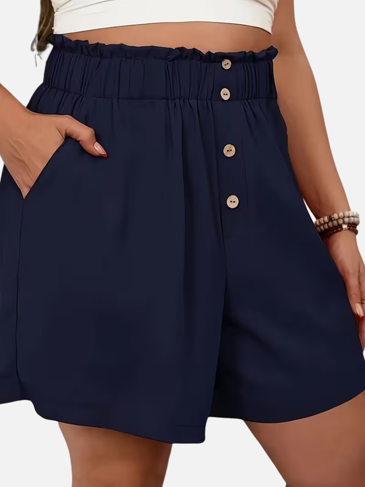 Women's Plus Size Track Shorts Elastic Waist Button Casual Shorts