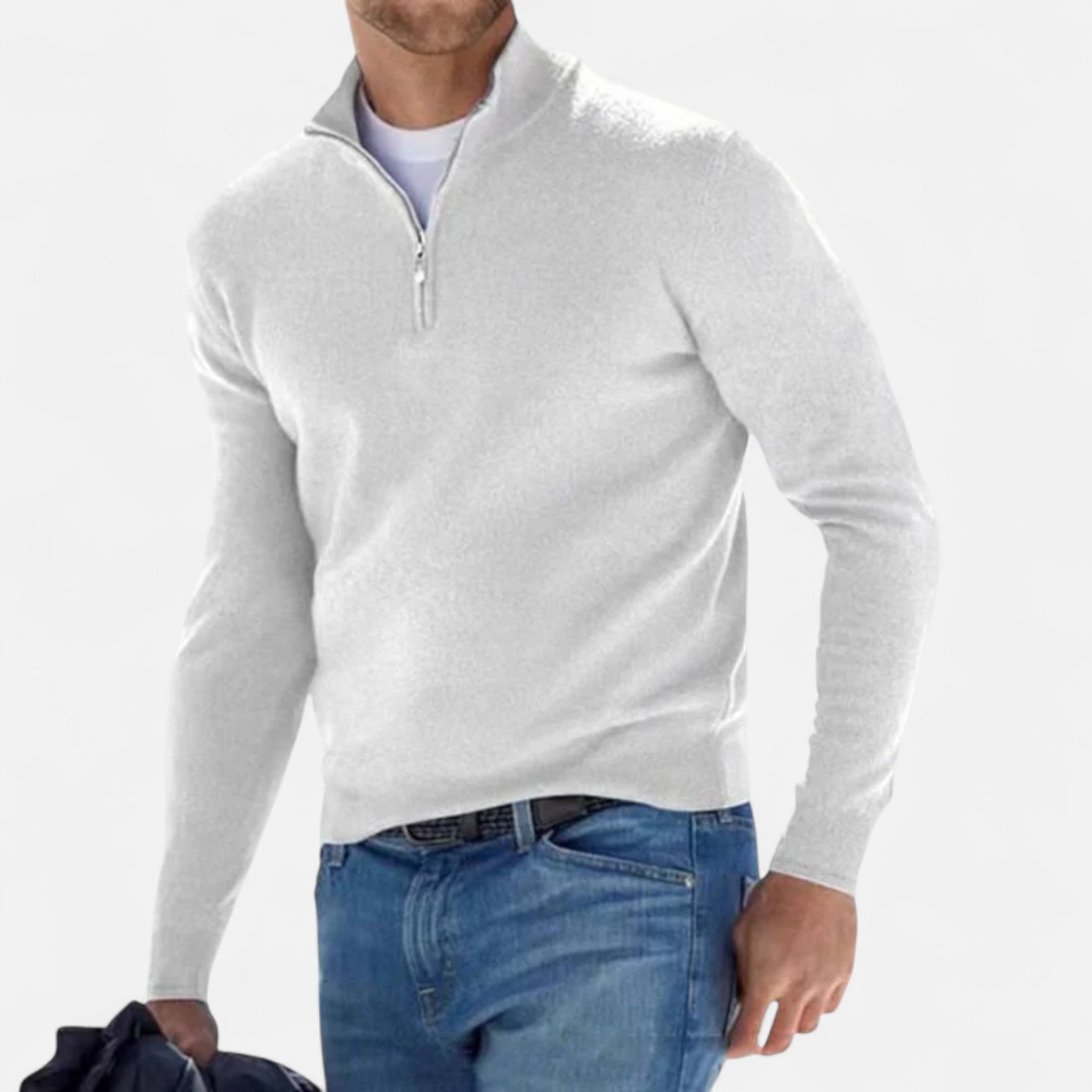 Aurevien | Men’s Fine Knit Half-Zip Jumper – Oxford Classic