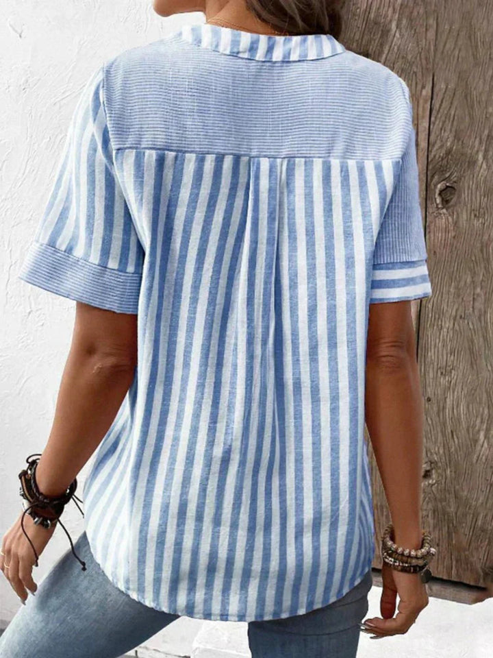Women Striped Blouse Elegant Button Front Soft Everyday Top
