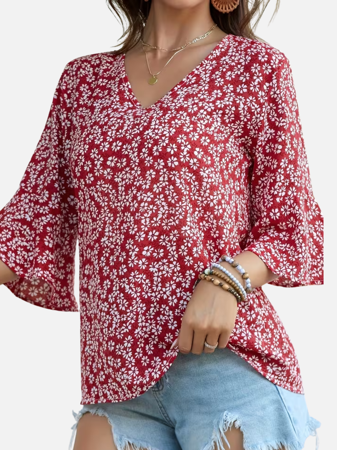 Women's Floral V-Neck Blouse for Spring Summer Casual Wear