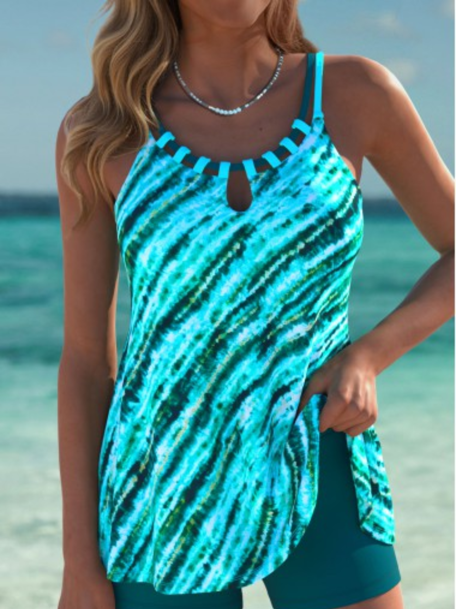 Women tankini set tummy control swimwear for beach vacation