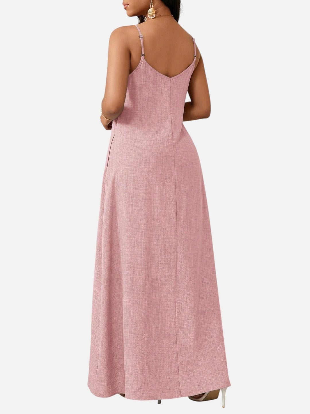 Women's A-Line Maxi Dress Cotton Blend V-Neck Spaghetti Strap