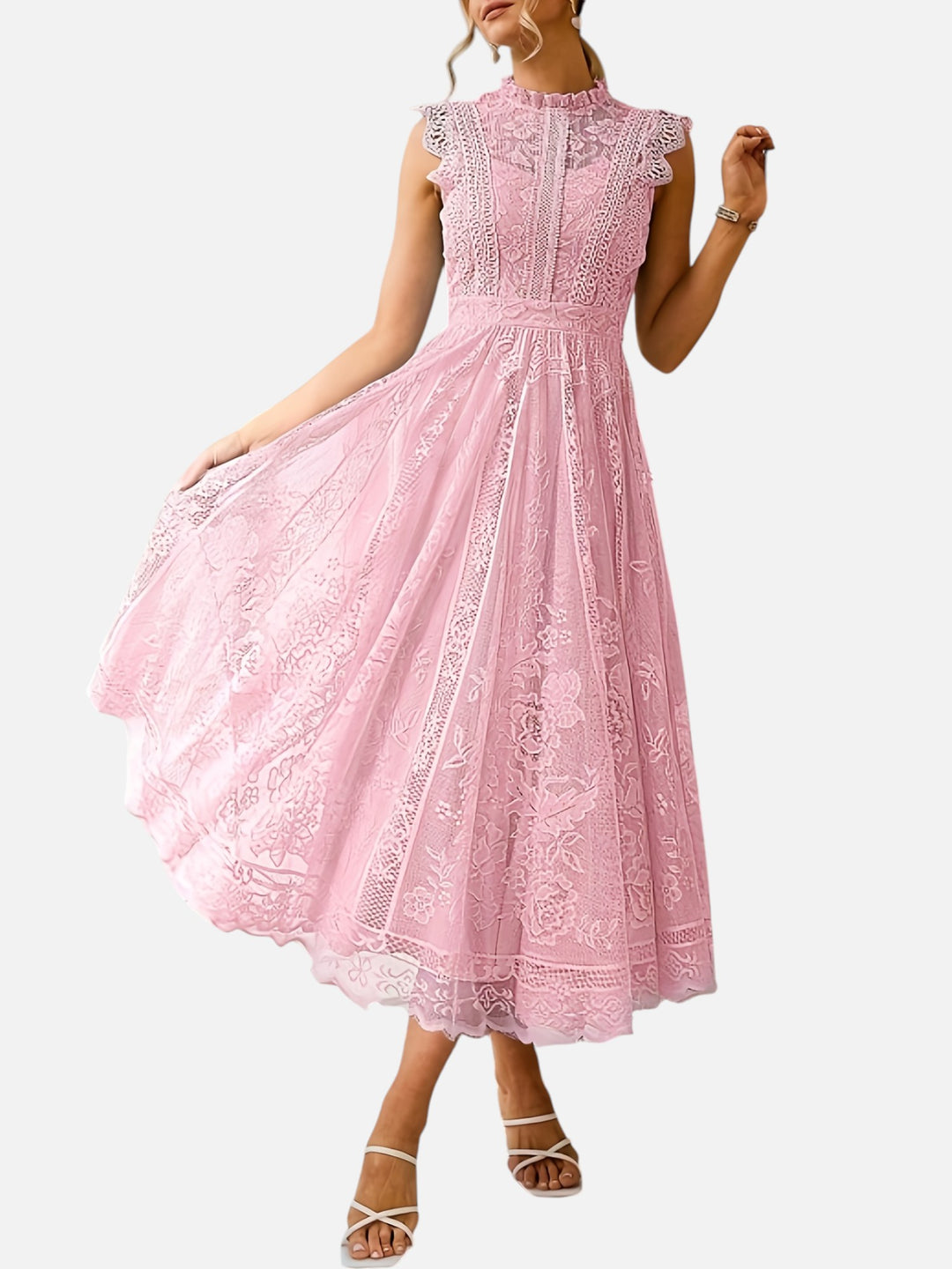 Women’s Lace Maxi Dress Wedding Guest Elegant Flared Fit