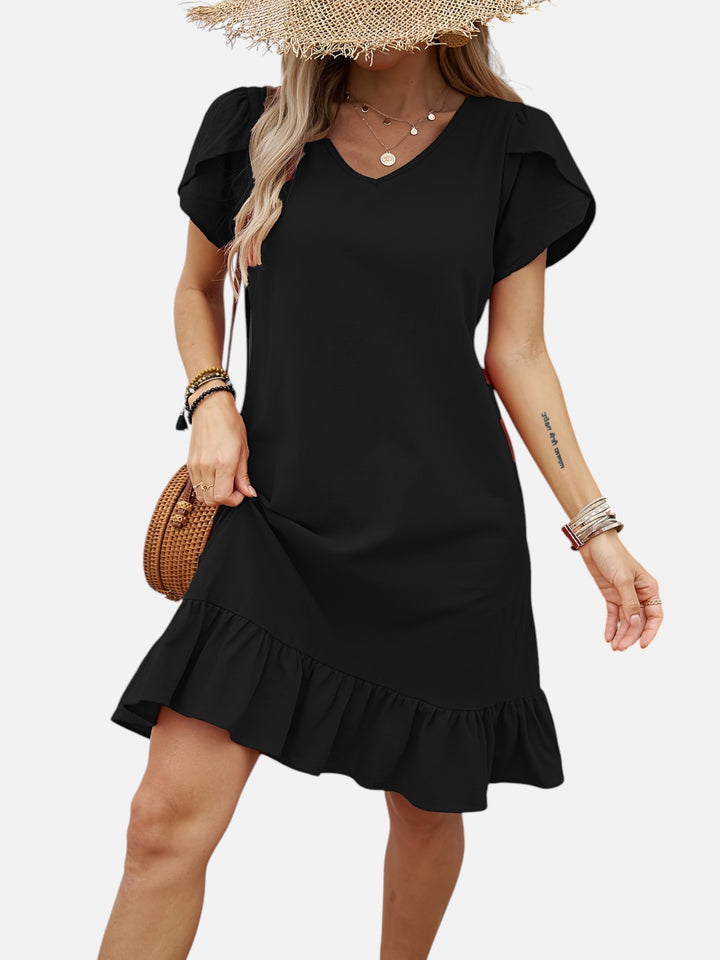 Women's Lightweight V-Neck Ruffle Dress Casual Chic Outfit