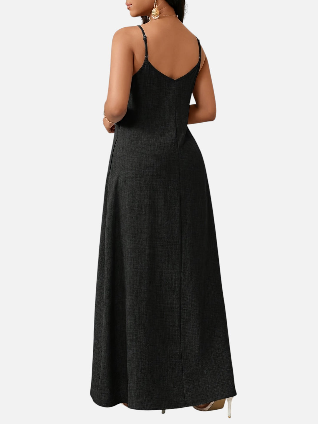 Women's A-Line Maxi Dress Cotton Blend V-Neck Spaghetti Strap