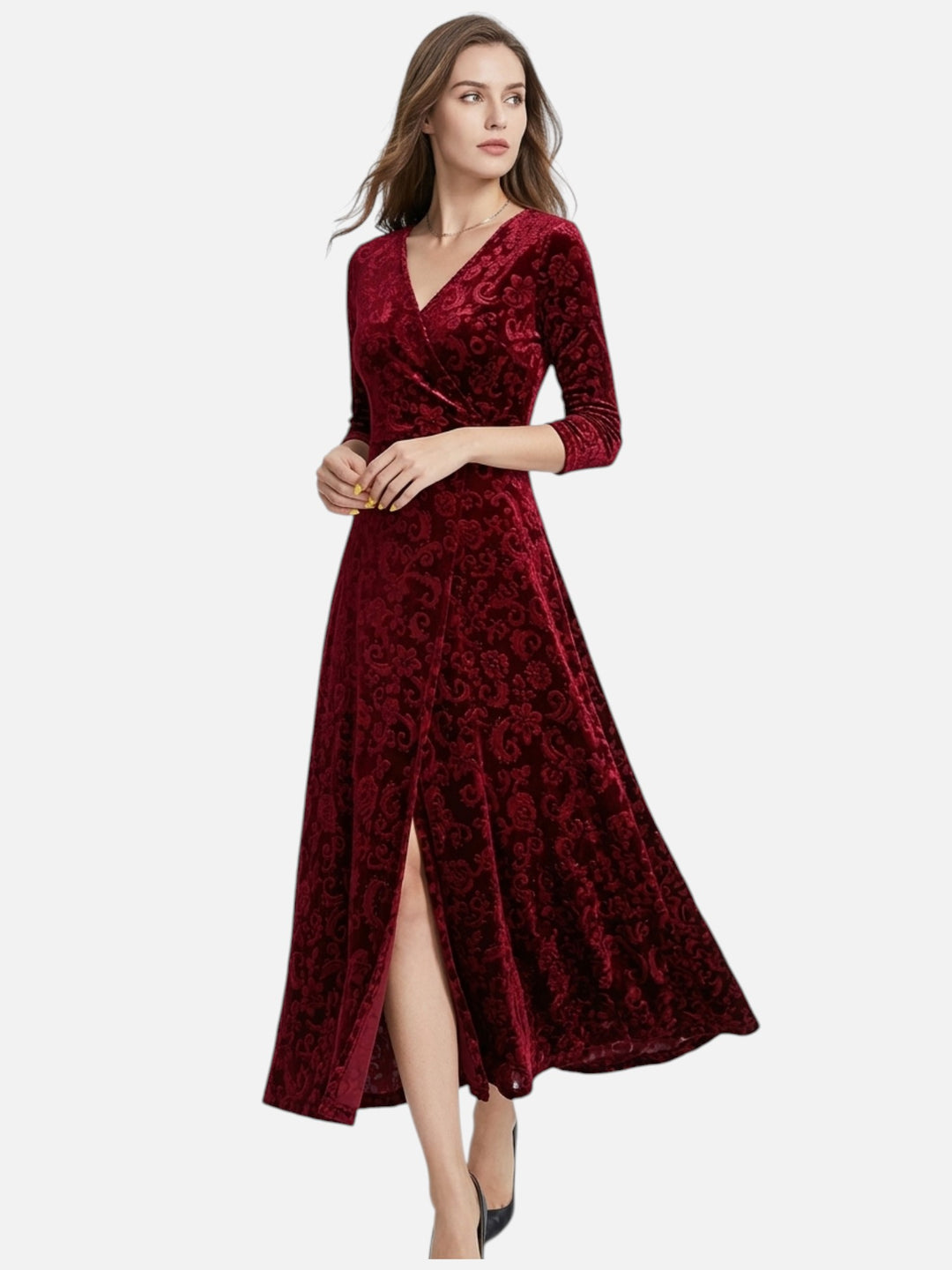 Women's Velvet Maxi Dress Formal Long Sleeve Evening Outfit