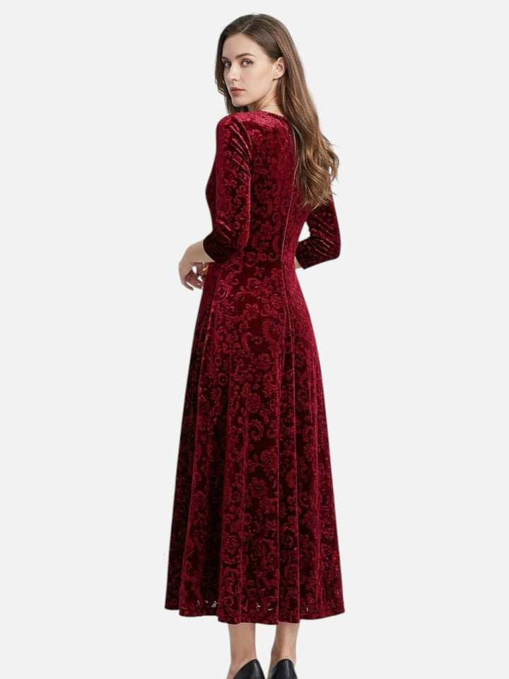 Women's Velvet Maxi Dress Formal Long Sleeve Evening Outfit
