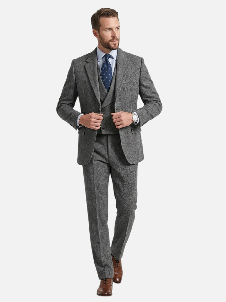 Men's Tweed Wedding Suit 3 Piece Tailored Fit Formal Wear