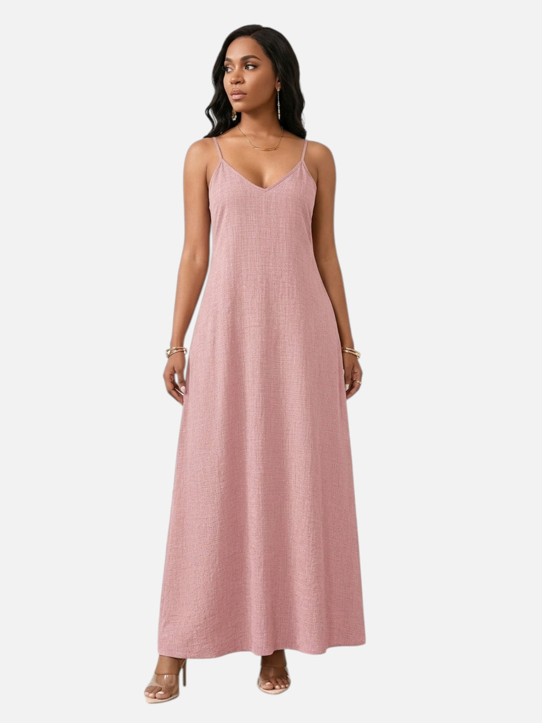Women's A-Line Maxi Dress Cotton Blend V-Neck Spaghetti Strap