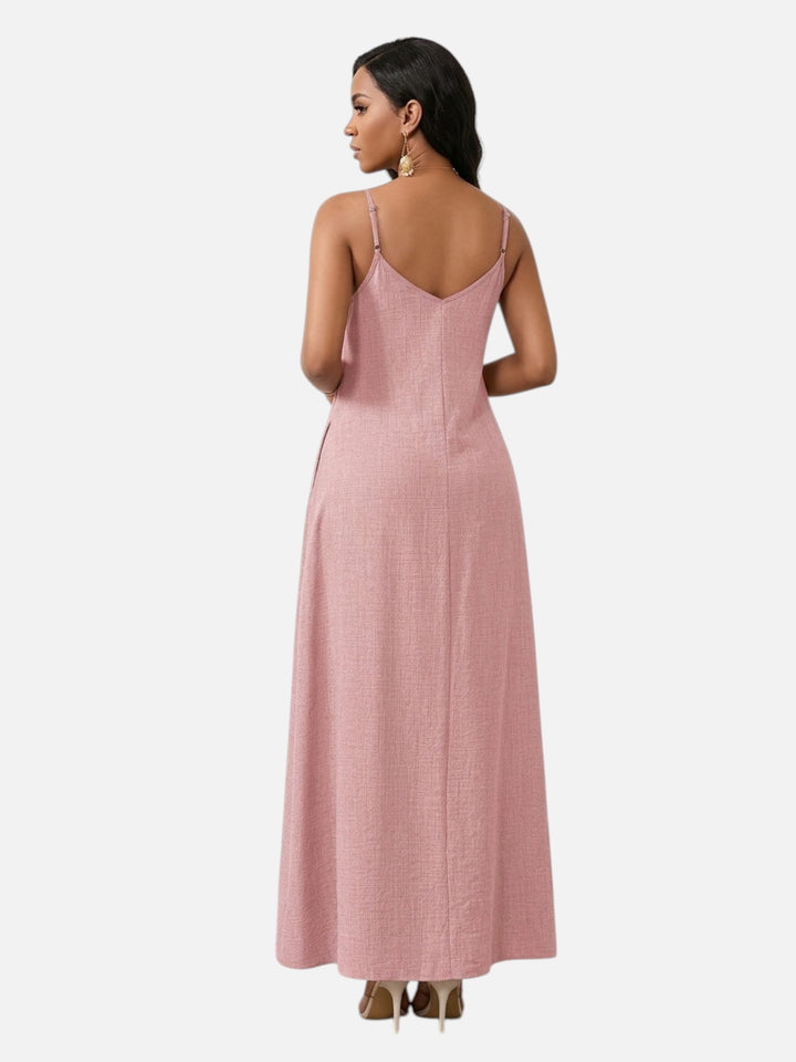 Women's A-Line Maxi Dress Cotton Blend V-Neck Spaghetti Strap
