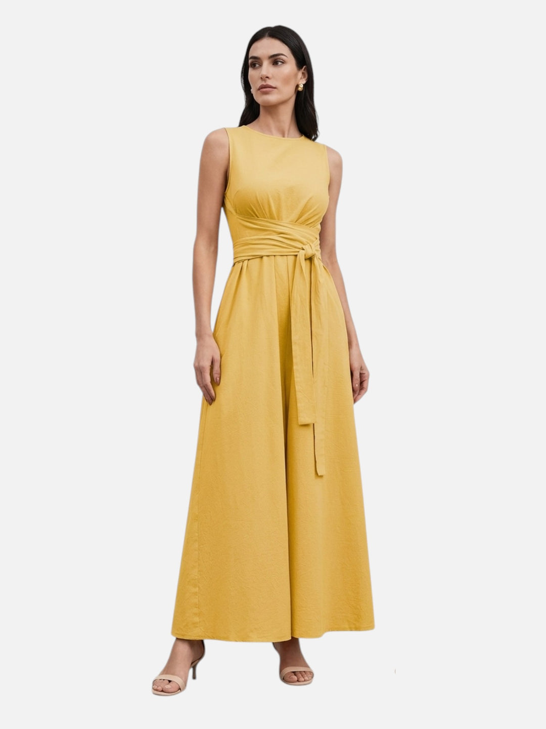 Sleeveless dress for women bow waist casual summer outfit