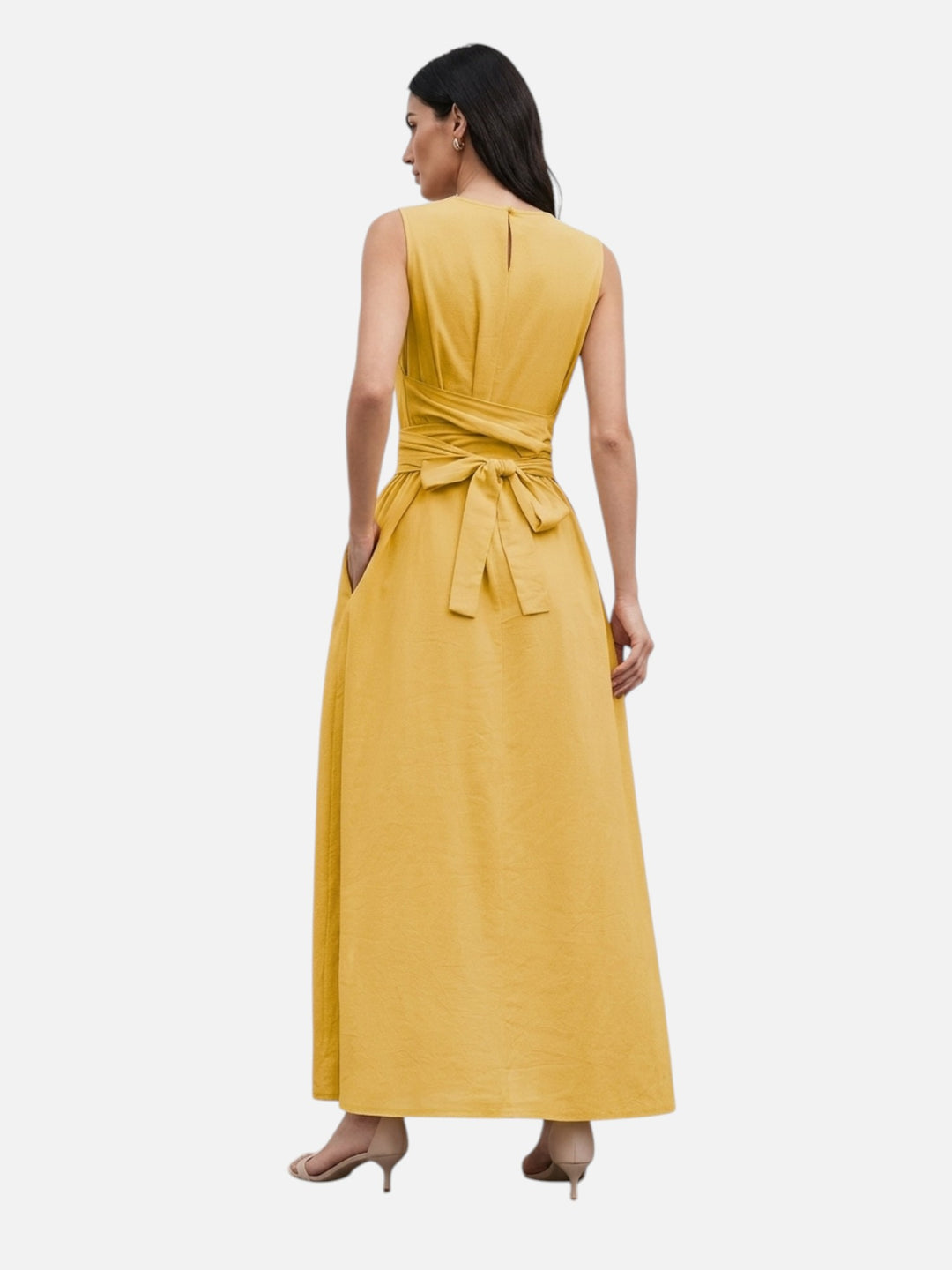 Sleeveless dress for women bow waist casual summer outfit
