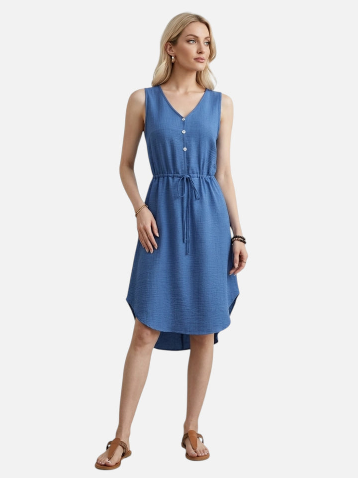 Women's Casual Summer Maxi Dress V-Neck Drawstring Waist