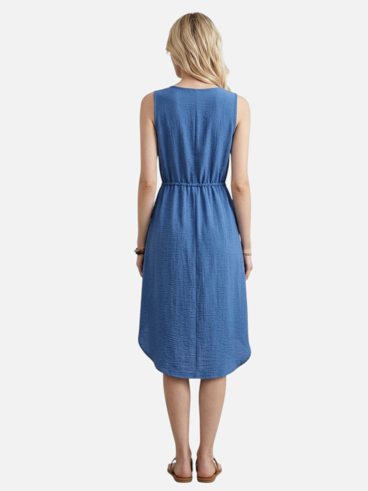Women's Casual Summer Maxi Dress V-Neck Drawstring Waist