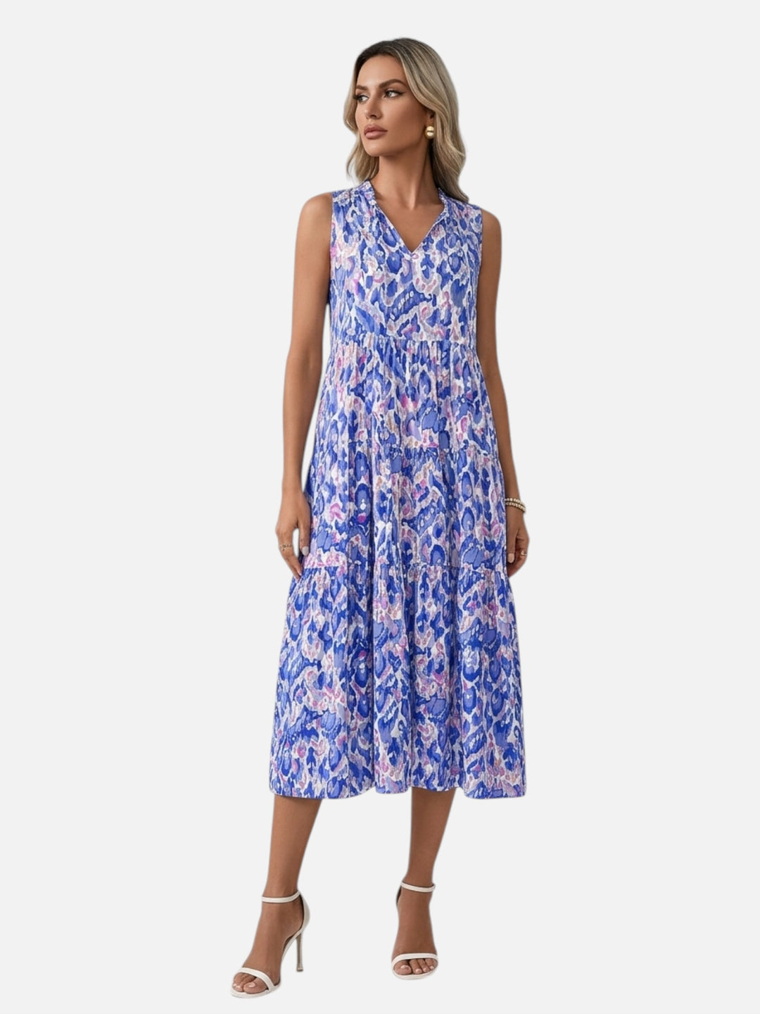 women's boho maxi dress sleeveless summer vacation outfit printed