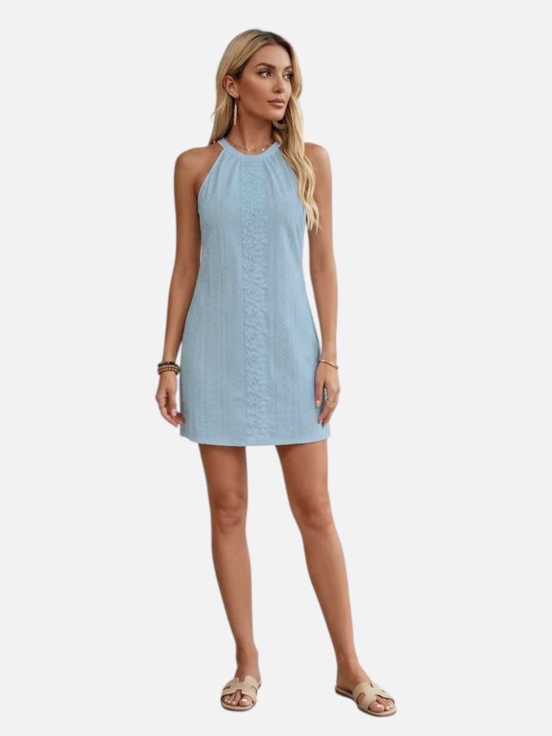 Women’s Elegant Floral Jacquard Mini Dress Cut-Out Outfit