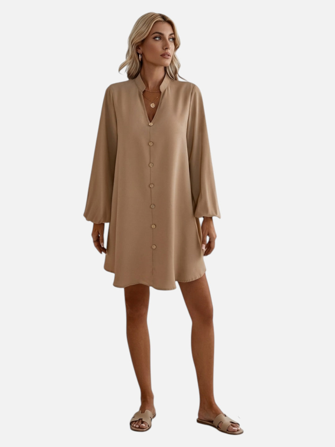 Women's V-Neck Midi Dress Long Sleeve Work and Occasion Wear