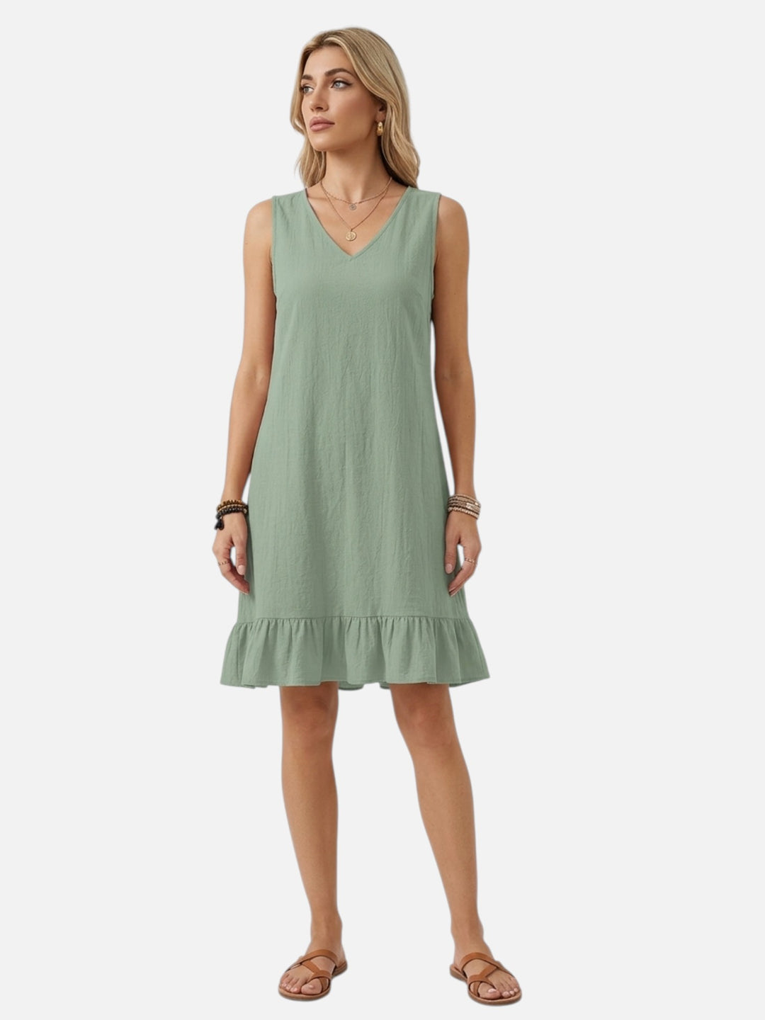 Women's Lightweight V-Neck Ruffle Dress Casual Chic Outfit