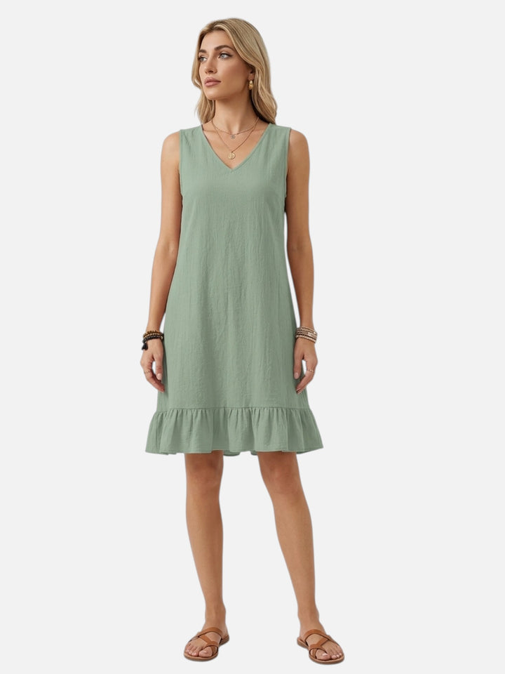 Women's Lightweight V-Neck Ruffle Dress Casual Chic Outfit