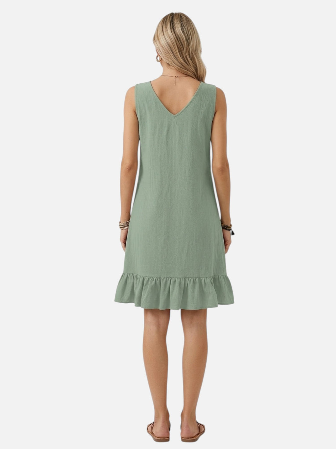 Women's Lightweight V-Neck Ruffle Dress Casual Chic Outfit