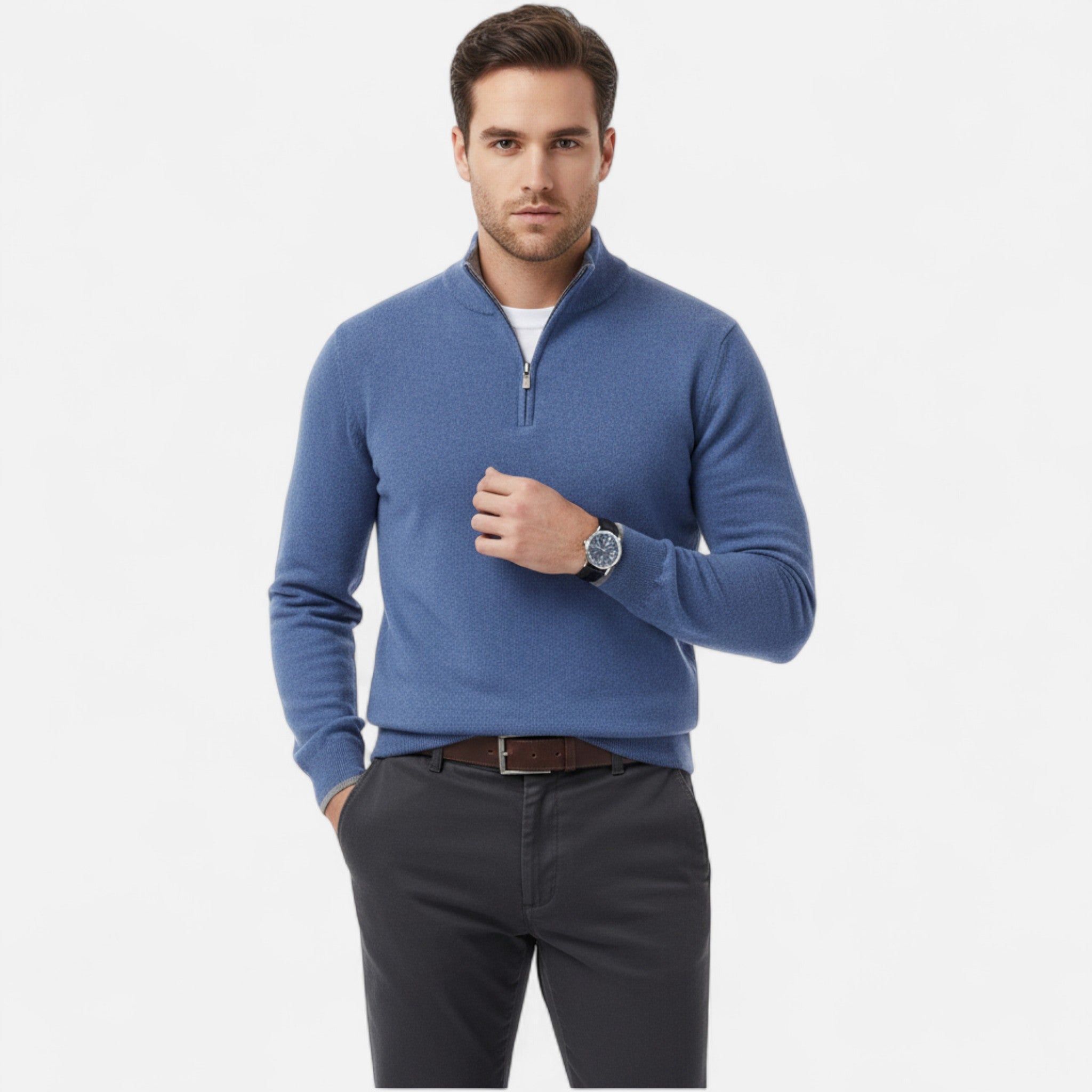Aurevien | Men’s Fine Knit Half-Zip Jumper – Oxford Classic