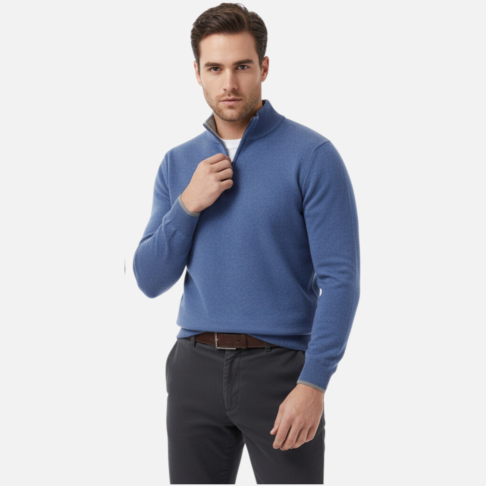 Aurevien | Men’s Fine Knit Half-Zip Jumper – Oxford Classic