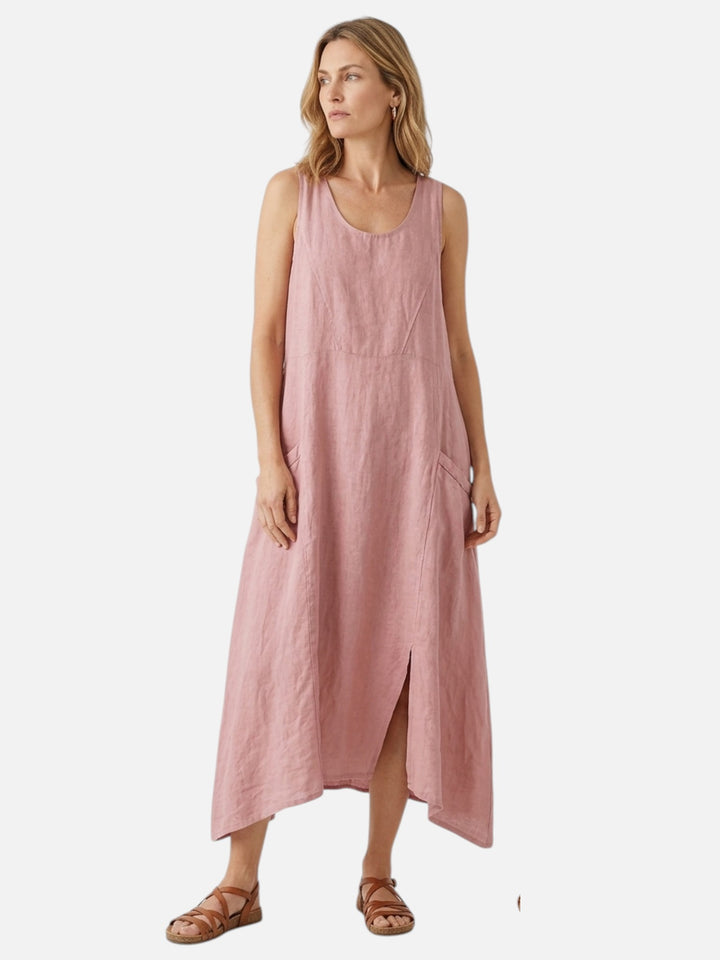 Women’s Sleeveless Midi Dress With Pockets Loose Summer Casual